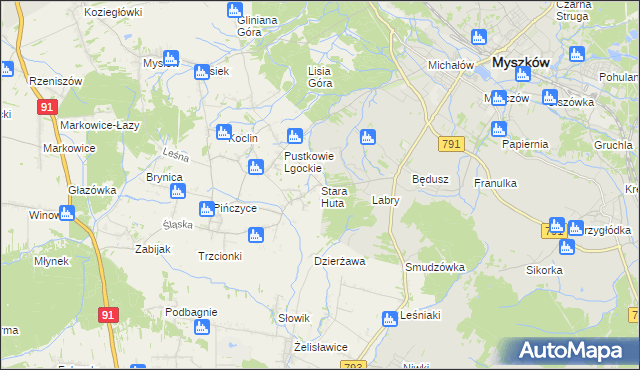 mapa Stara Huta gmina Koziegłowy, Stara Huta gmina Koziegłowy na mapie Targeo
