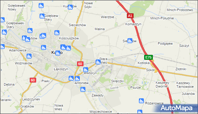 mapa Stara Wieś gmina Kutno, Stara Wieś gmina Kutno na mapie Targeo