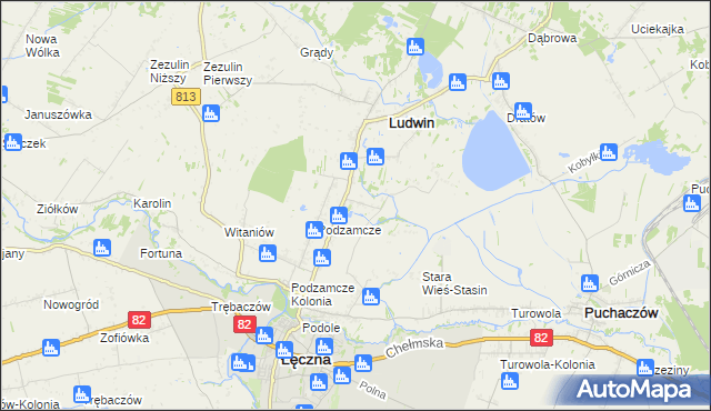 mapa Stara Wieś-Kolonia gmina Łęczna, Stara Wieś-Kolonia gmina Łęczna na mapie Targeo