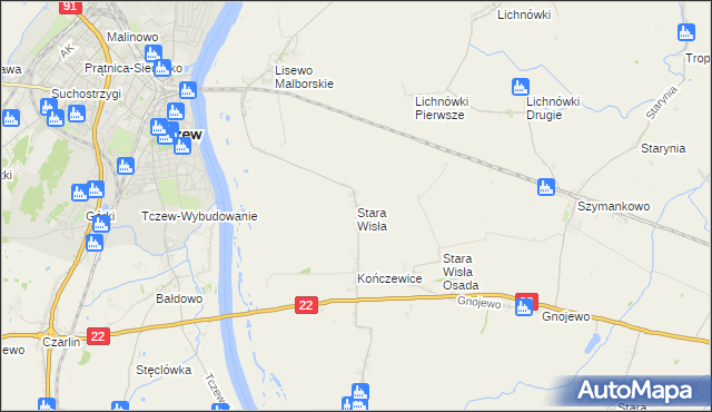 mapa Stara Wisła, Stara Wisła na mapie Targeo