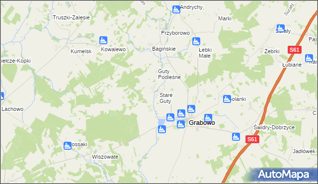 mapa Stare Guty gmina Grabowo, Stare Guty gmina Grabowo na mapie Targeo
