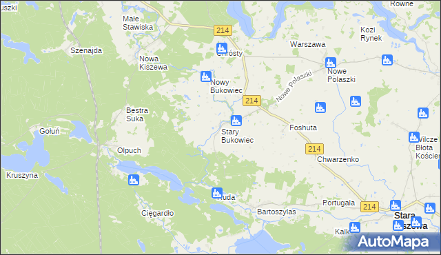 mapa Stary Bukowiec gmina Stara Kiszewa, Stary Bukowiec gmina Stara Kiszewa na mapie Targeo