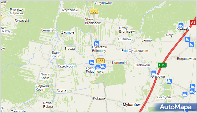 mapa Stary Cykarzew, Stary Cykarzew na mapie Targeo