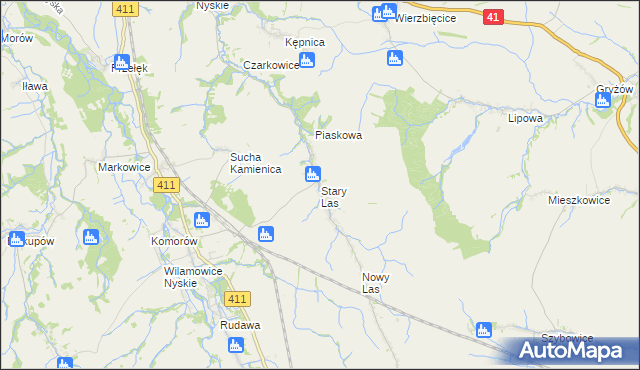 mapa Stary Las gmina Głuchołazy, Stary Las gmina Głuchołazy na mapie Targeo
