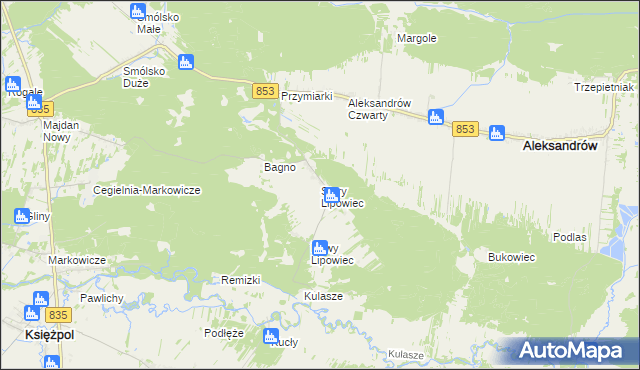 mapa Stary Lipowiec, Stary Lipowiec na mapie Targeo