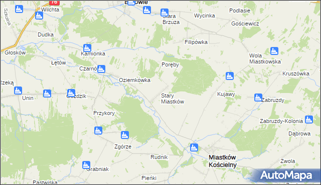 mapa Stary Miastków, Stary Miastków na mapie Targeo