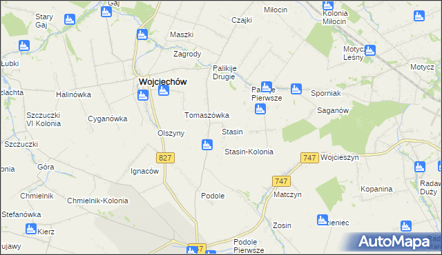 mapa Stasin gmina Wojciechów, Stasin gmina Wojciechów na mapie Targeo