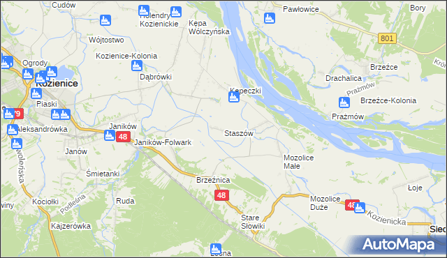 mapa Staszów gmina Kozienice, Staszów gmina Kozienice na mapie Targeo
