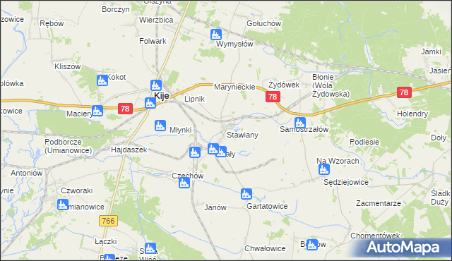 mapa Stawiany gmina Kije, Stawiany gmina Kije na mapie Targeo