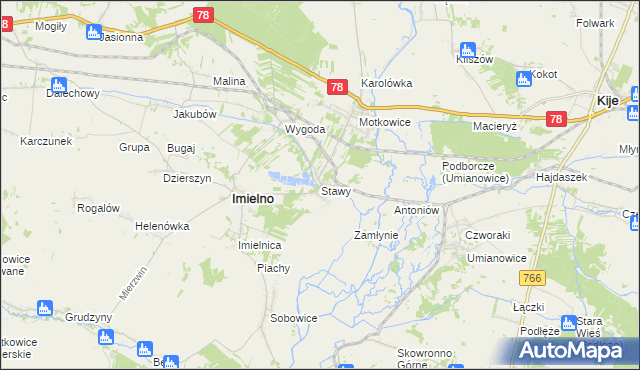 mapa Stawy gmina Imielno, Stawy gmina Imielno na mapie Targeo