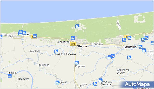 mapa Stegna powiat nowodworski, Stegna powiat nowodworski na mapie Targeo