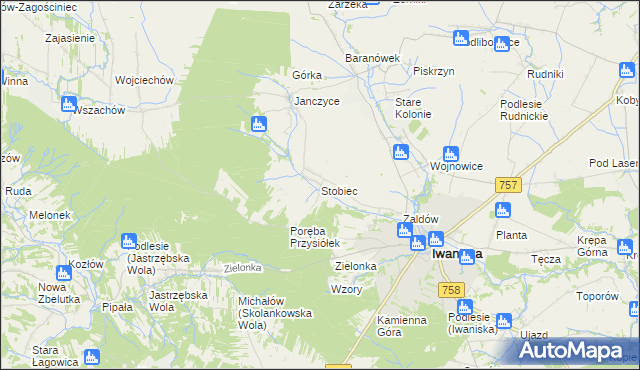 mapa Stobiec gmina Iwaniska, Stobiec gmina Iwaniska na mapie Targeo
