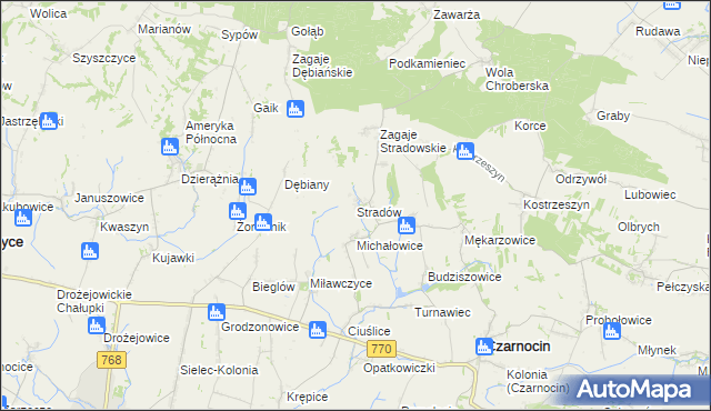 mapa Stradów gmina Czarnocin, Stradów gmina Czarnocin na mapie Targeo