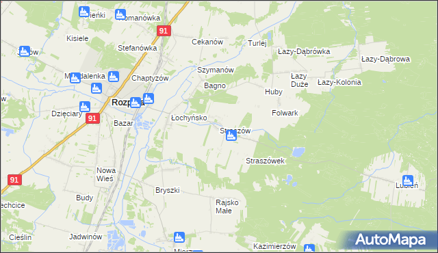 mapa Straszów gmina Rozprza, Straszów gmina Rozprza na mapie Targeo