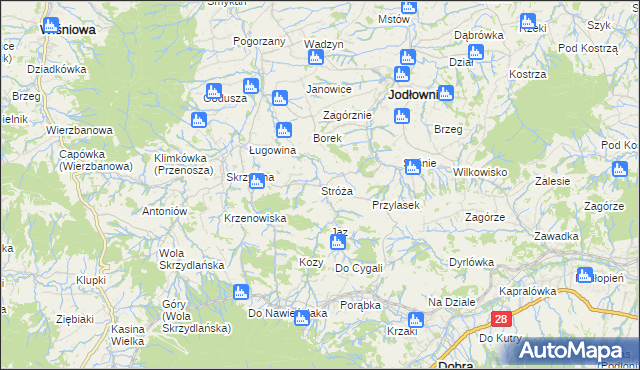 mapa Stróża gmina Dobra, Stróża gmina Dobra na mapie Targeo