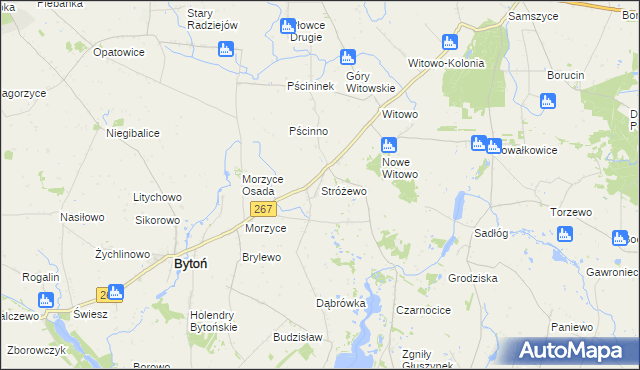 mapa Stróżewo gmina Bytoń, Stróżewo gmina Bytoń na mapie Targeo