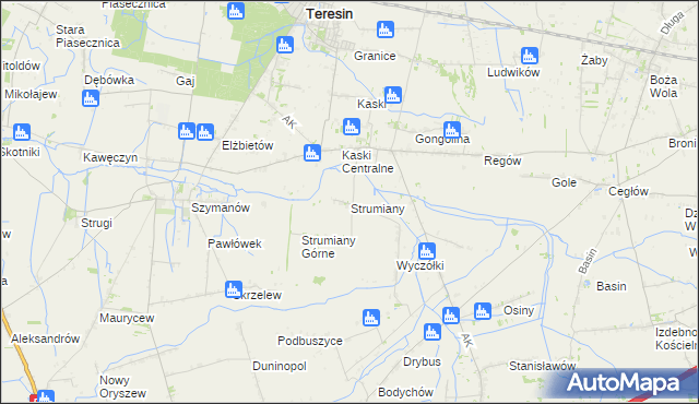 mapa Strumiany gmina Baranów, Strumiany gmina Baranów na mapie Targeo