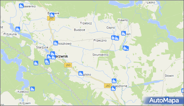mapa Strumienno gmina Bierzwnik, Strumienno gmina Bierzwnik na mapie Targeo