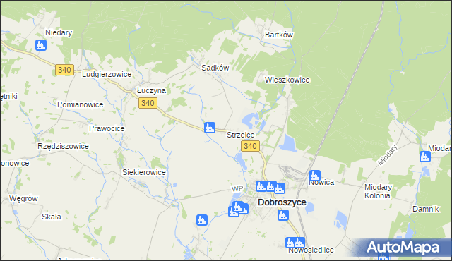 mapa Strzelce gmina Dobroszyce, Strzelce gmina Dobroszyce na mapie Targeo