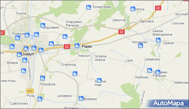 mapa Strzelce Wielkie gmina Piaski, Strzelce Wielkie gmina Piaski na mapie Targeo