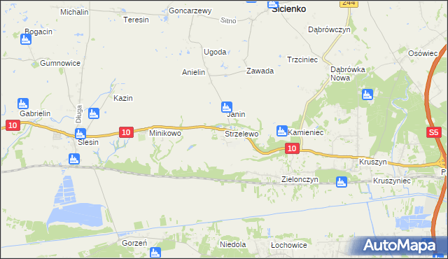 mapa Strzelewo gmina Sicienko, Strzelewo gmina Sicienko na mapie Targeo