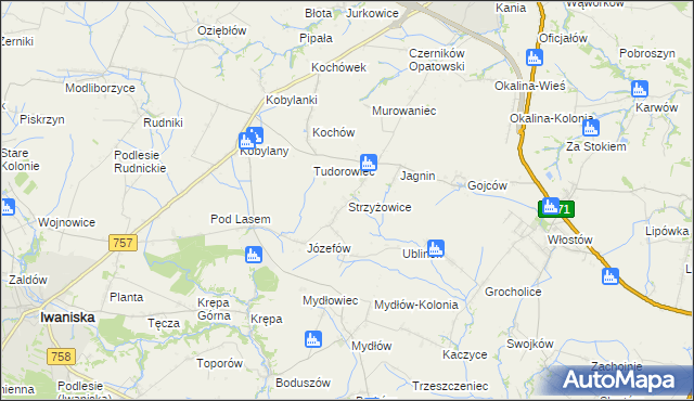 mapa Strzyżowice gmina Opatów, Strzyżowice gmina Opatów na mapie Targeo