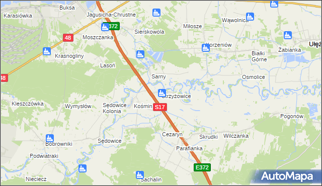 mapa Strzyżowice gmina Żyrzyn, Strzyżowice gmina Żyrzyn na mapie Targeo