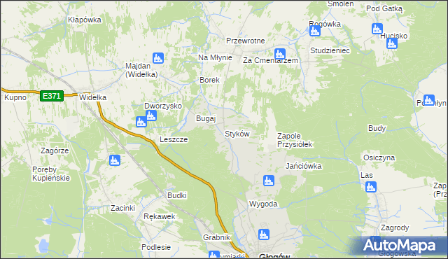 mapa Styków gmina Głogów Małopolski, Styków gmina Głogów Małopolski na mapie Targeo