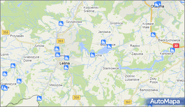 mapa Sucha gmina Leśna, Sucha gmina Leśna na mapie Targeo