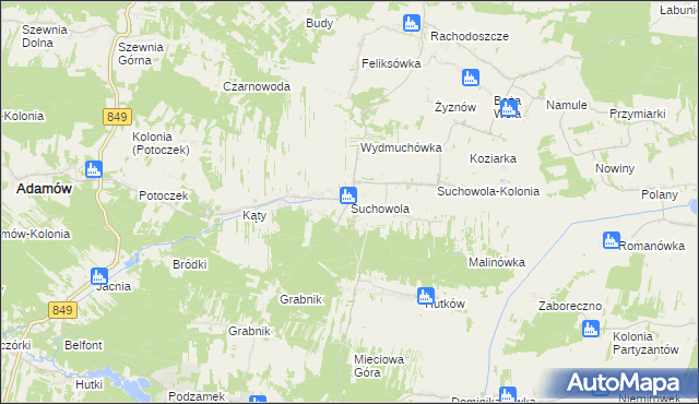 mapa Suchowola gmina Adamów, Suchowola gmina Adamów na mapie Targeo