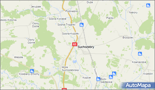 mapa Suchożebry, Suchożebry na mapie Targeo