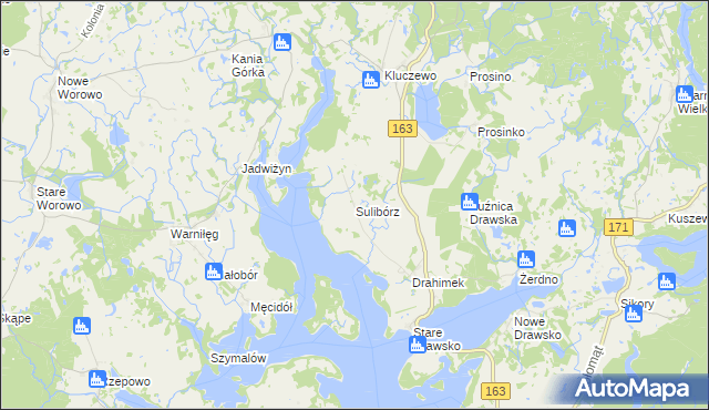 mapa Sulibórz gmina Czaplinek, Sulibórz gmina Czaplinek na mapie Targeo