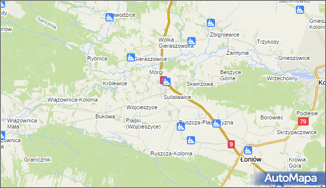 mapa Sulisławice gmina Łoniów, Sulisławice gmina Łoniów na mapie Targeo