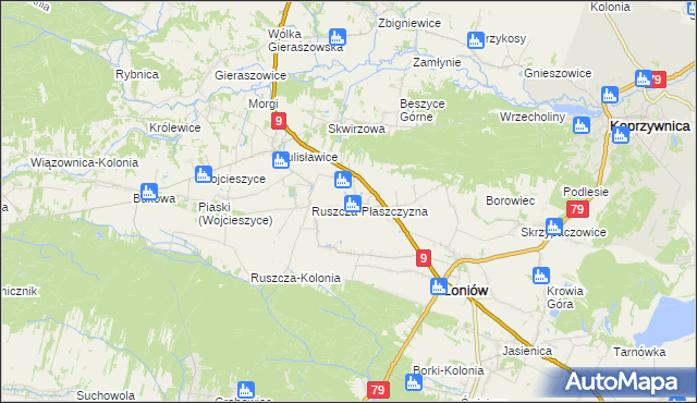 mapa Suliszów gmina Łoniów, Suliszów gmina Łoniów na mapie Targeo