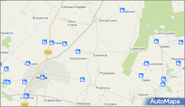 mapa Sułkowice gmina Krobia, Sułkowice gmina Krobia na mapie Targeo
