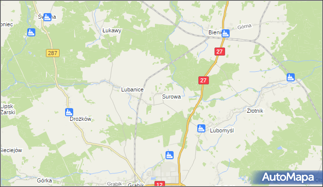 mapa Surowa gmina Żary, Surowa gmina Żary na mapie Targeo