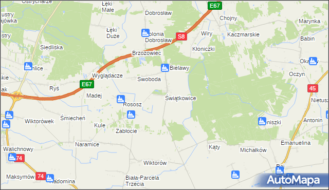 mapa Świątkowice gmina Lututów, Świątkowice gmina Lututów na mapie Targeo