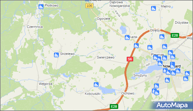 mapa Świerczewo gmina Nowogard, Świerczewo gmina Nowogard na mapie Targeo