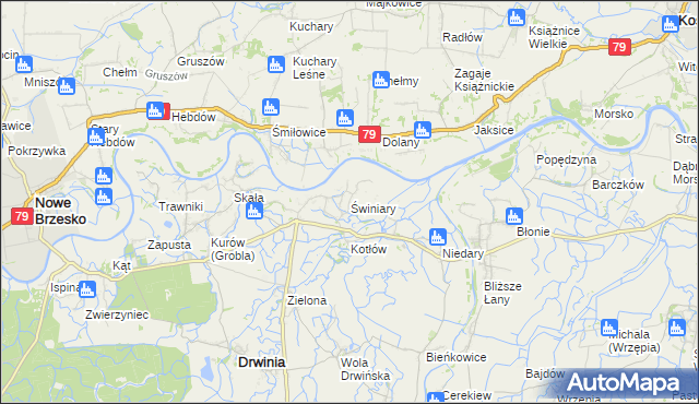 mapa Świniary gmina Drwinia, Świniary gmina Drwinia na mapie Targeo