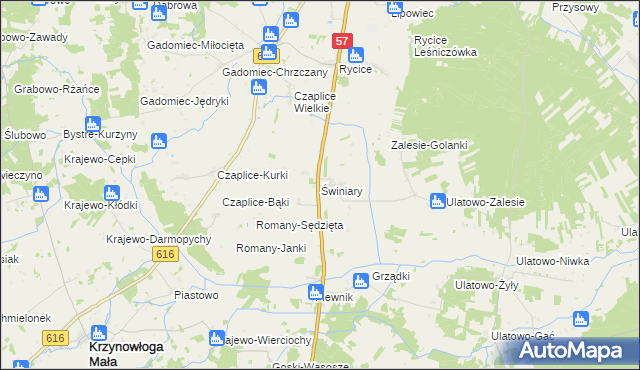 mapa Świniary gmina Krzynowłoga Mała, Świniary gmina Krzynowłoga Mała na mapie Targeo