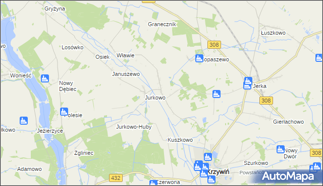 mapa Świniec gmina Krzywiń, Świniec gmina Krzywiń na mapie Targeo