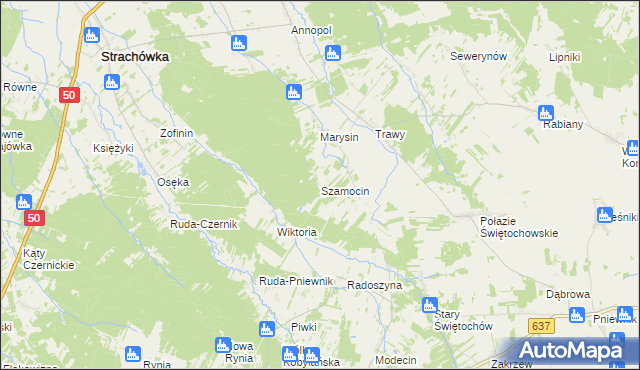mapa Szamocin gmina Strachówka, Szamocin gmina Strachówka na mapie Targeo