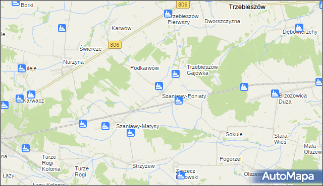 mapa Szaniawy-Poniaty, Szaniawy-Poniaty na mapie Targeo
