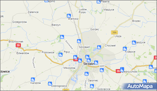 mapa Szczawin gmina Strzelin, Szczawin gmina Strzelin na mapie Targeo