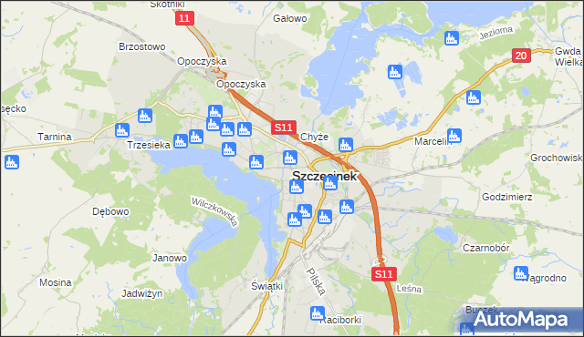 mapa Szczecinek, Szczecinek na mapie Targeo