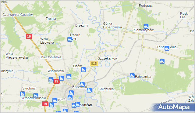 mapa Szczekarków gmina Lubartów, Szczekarków gmina Lubartów na mapie Targeo
