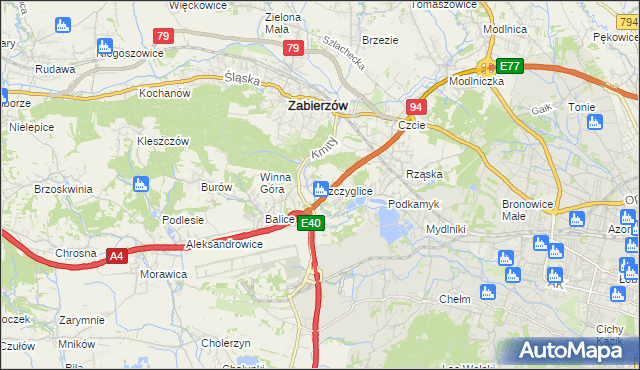 mapa Szczyglice gmina Zabierzów, Szczyglice gmina Zabierzów na mapie Targeo