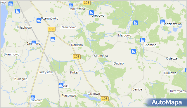 mapa Szumiąca gmina Kamień Pomorski, Szumiąca gmina Kamień Pomorski na mapie Targeo