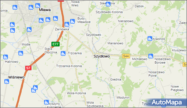 mapa Szydłowo powiat mławski, Szydłowo powiat mławski na mapie Targeo