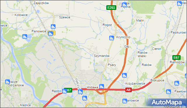 mapa Szymanów gmina Wisznia Mała, Szymanów gmina Wisznia Mała na mapie Targeo